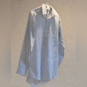 Men's White Dress Shirt Dyed Blue Accidentally Size 15